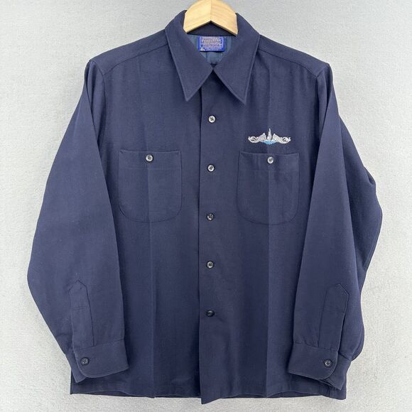1960s Pendleton MILITARY US NAVY Button Up Virgin Wool Sleeved Shirt LARGE VTG‎ - Picture 1 of 8
